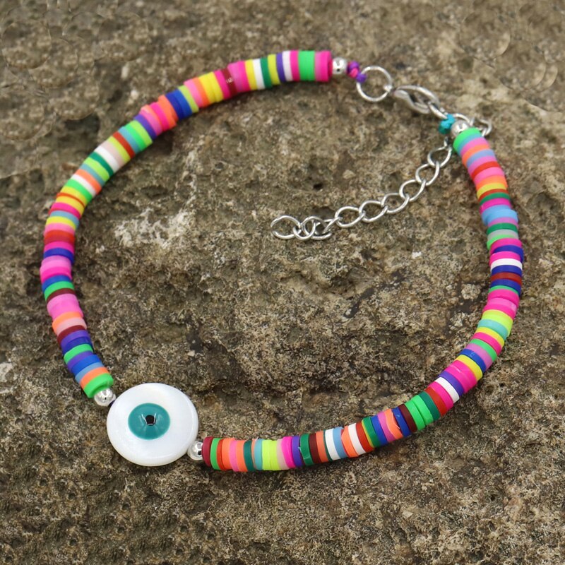 Enkelbandjes Voor Vrouwen Boho Sieraden Polymeer Klei Natuurlijke Shell Lucky Eye Verstelbare Enkelband Beach Accessoires Vrouwelijke