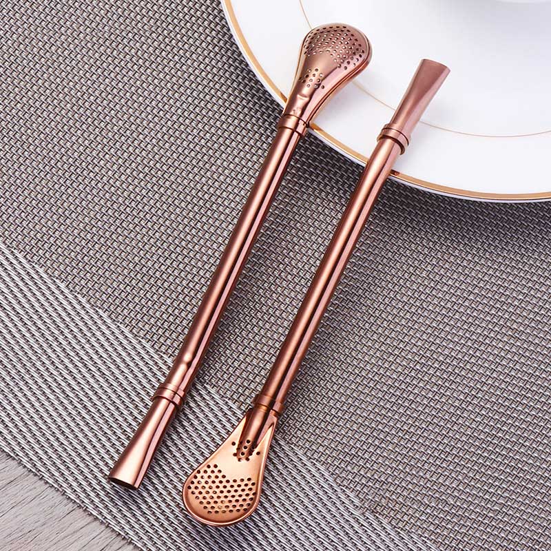Cuchara de café multifuncional, Pajita para beber, cuchara de paja de acero inoxidable 304, filtro de té, licuadora, taza de leche, taza Zumo de paja, 15,7 CM: Rose Gold