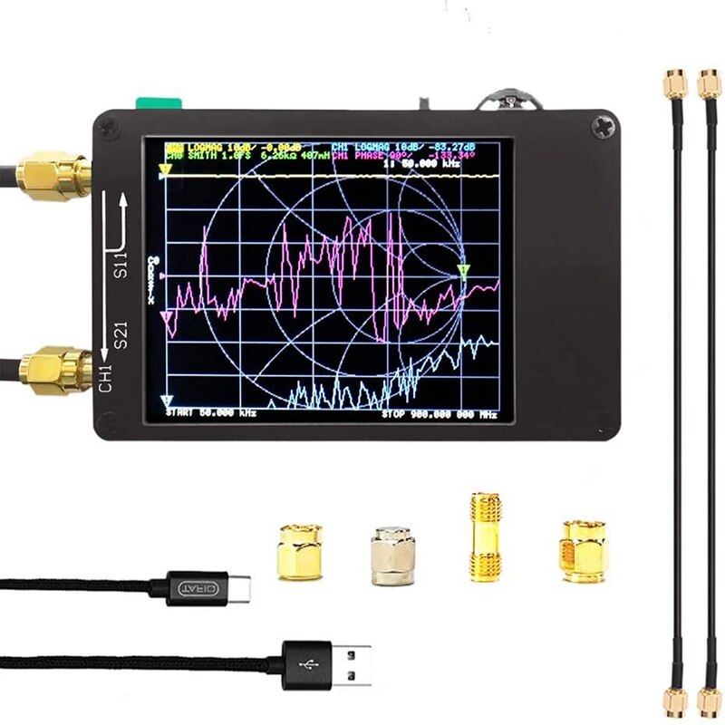 Analizador de red vectorial, Onda de pie 50KHz-900MHz de onda corta MF HF VHF UHF 2,8 pulgadas LCD Digital UHF Analizador de antena
