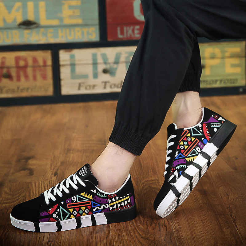 Plimsolls herenschoenen print lage top heren sneakers hiphop heren casual schoenen zomer kruisbandjes heren zapatos vulcanize schoen  c63