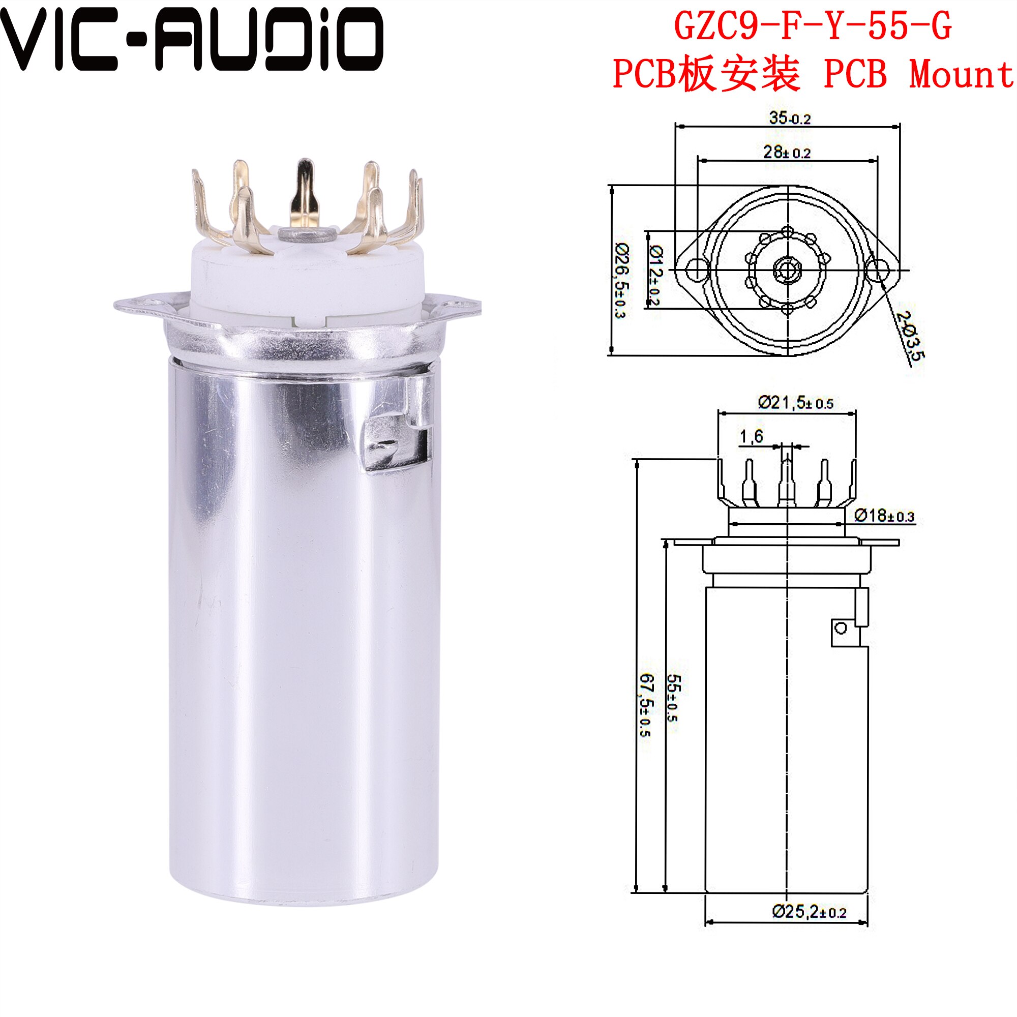 10Pcs Volledige Aluminium Buis Socket Afscherming Cover Voor 9-Pin 12AX7 12AU7 5670 ECC82 ECC83 Vacuüm Buis Schild vacuüm Buis: GZC9-F-Y-55-G