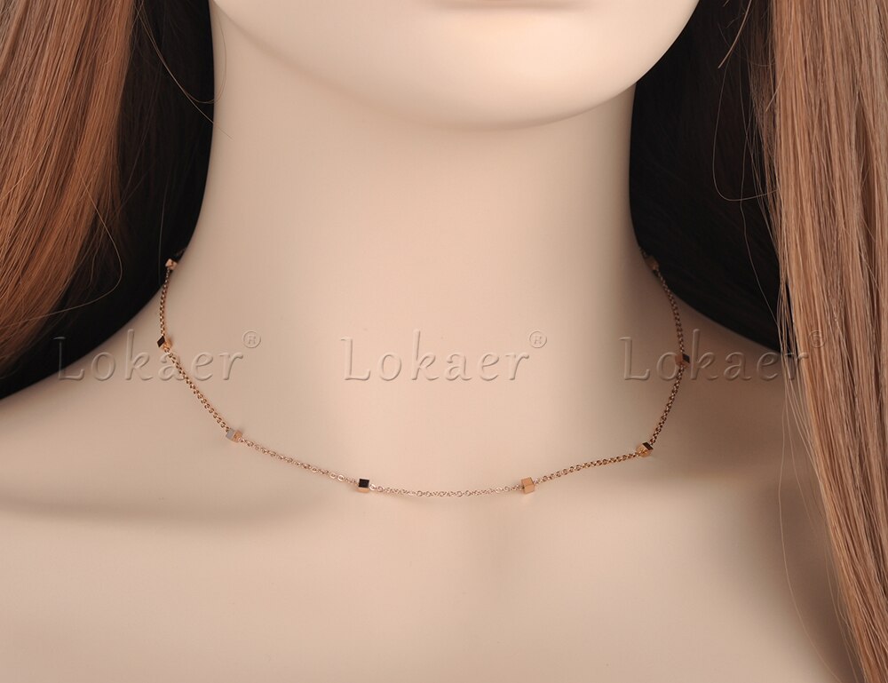 Lokaer-colliers créatifs en perles rondes, carrés, chaînes et maillons, bijoux en acier titane, Collier choker pour femmes, N18062