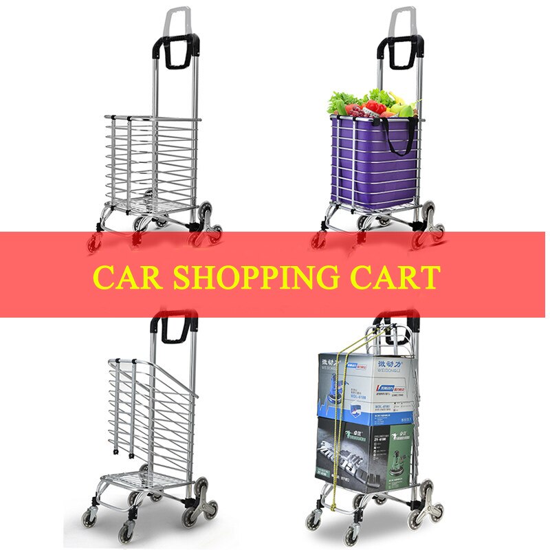 E-FOUR pliant panier Portable épicerie utilitaire léger escalier escalade chariot avec roues pivotantes roulantes sac violet