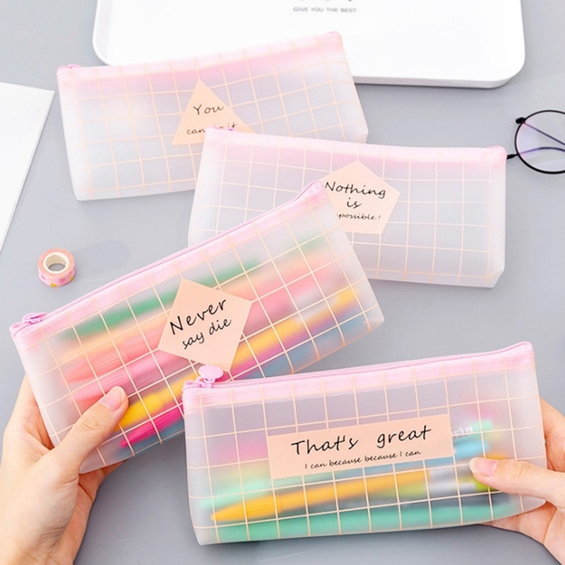 Transparent Waterproof Pencil Case Cute Pink Student Pencil Ccase Storage Bag School Stationery Supplies