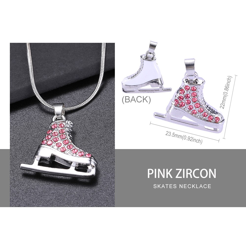 Zircon 3D Ice Skate Shoe Necklace White Enamel Luxury Blue Pink Crystal Family Chain Couple Pendant For Men Women Jewelry: Silver Plated