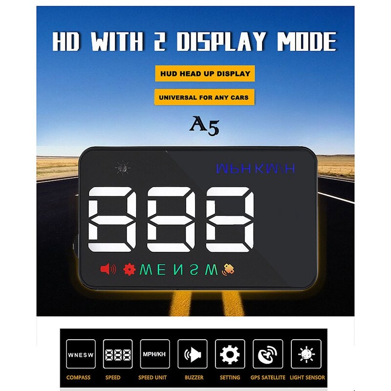 A5 3.5Inch Hud Head-Up Display Auto-Styling Hud Display Voorruit Projector Alarm Systeem Universele Auto