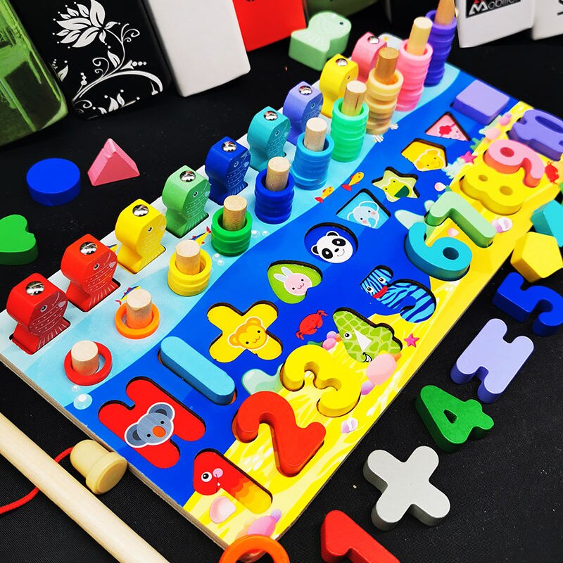 Kids Toys Montessori Educational Wooden Toys Geometric Shape Cognition Puzzle Toys Math Toys Early Educational Toys for Children