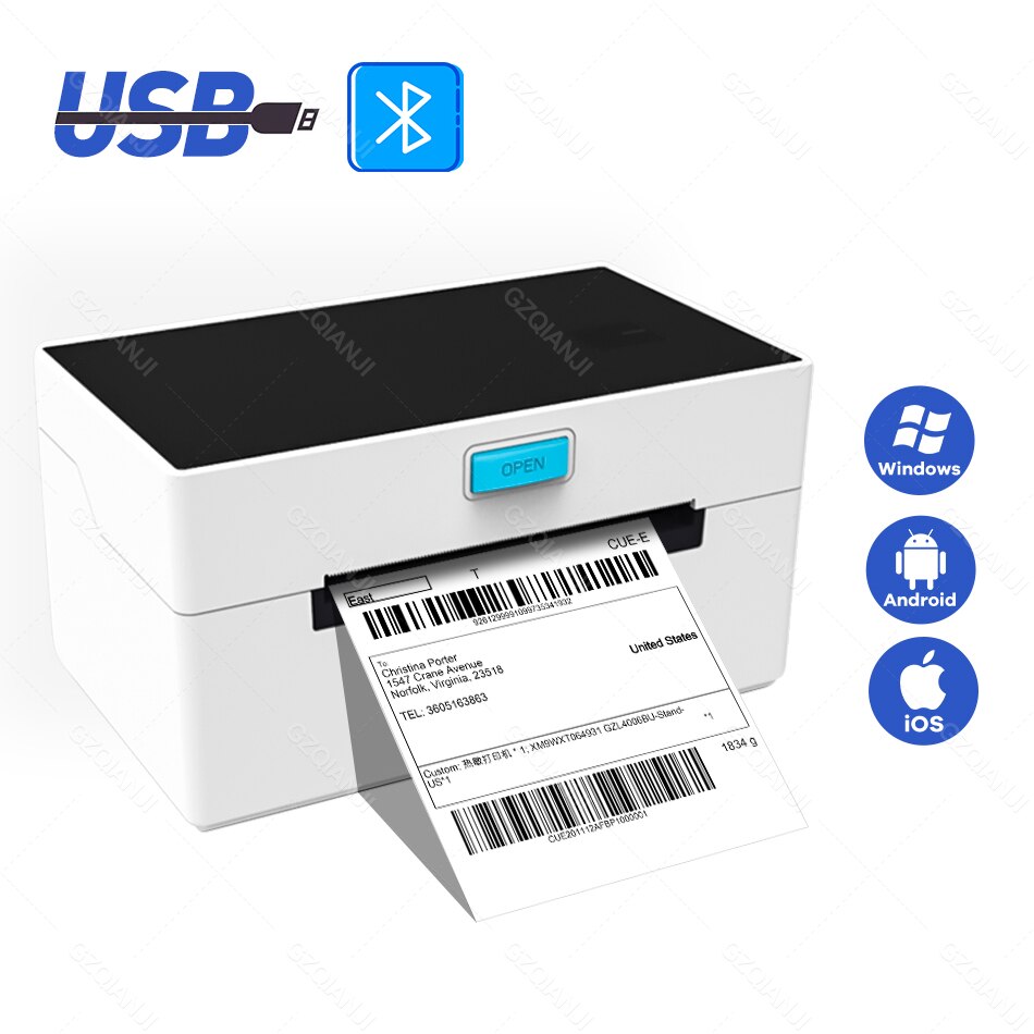 4x6 USB Bluetooth Thermal Printer Label Maker Sticker Label Barcode Printer for Express Label Printing High Speed
