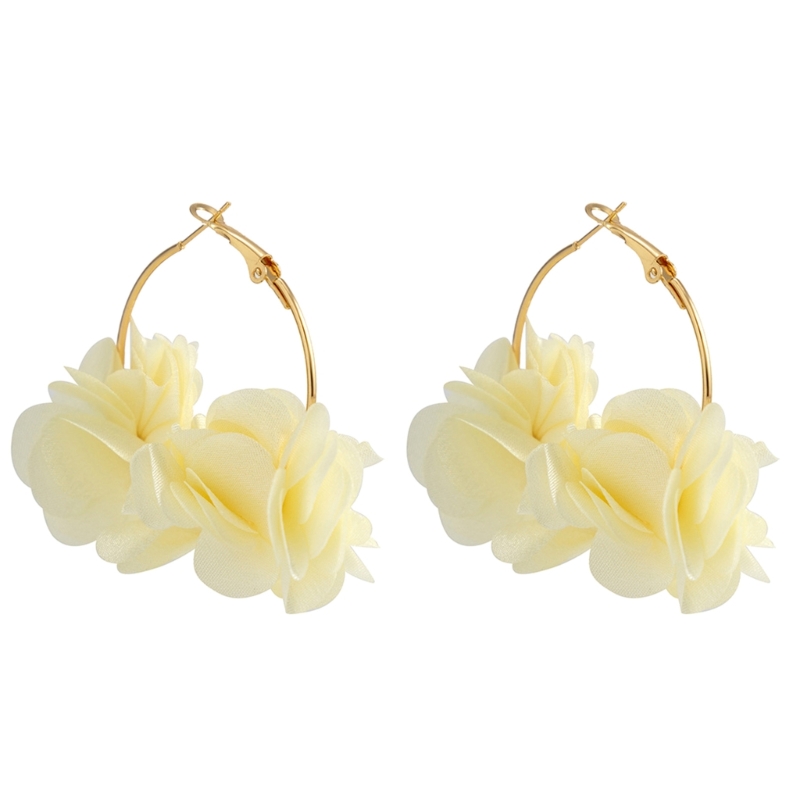 Pendientes aro pétalos, pendientes colgantes flores tela, pendientes gota pendientes circulares con: Rodio plateado