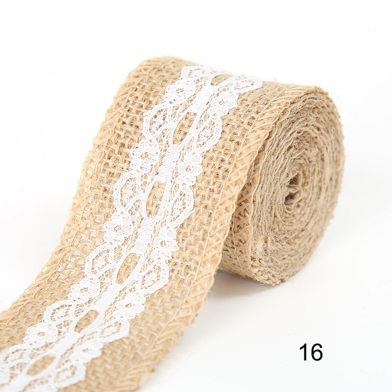 2M/Roll Natuurlijke Jute Grof Linnen Lint Wit Kant Bruiloft Verjaardag Kerst Decoratie Diy Ambachten Retro Verpakking lint