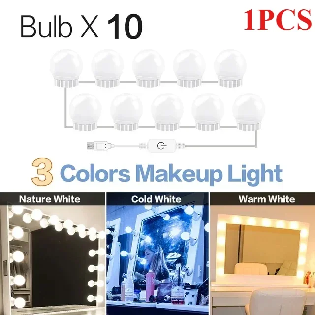Bombillas LED para espejo de maquillaje, luces para espejo de maquillaje con carga USB, iluminación para tocador de baño, lámpara de pared LED regulable: Amarillo claro