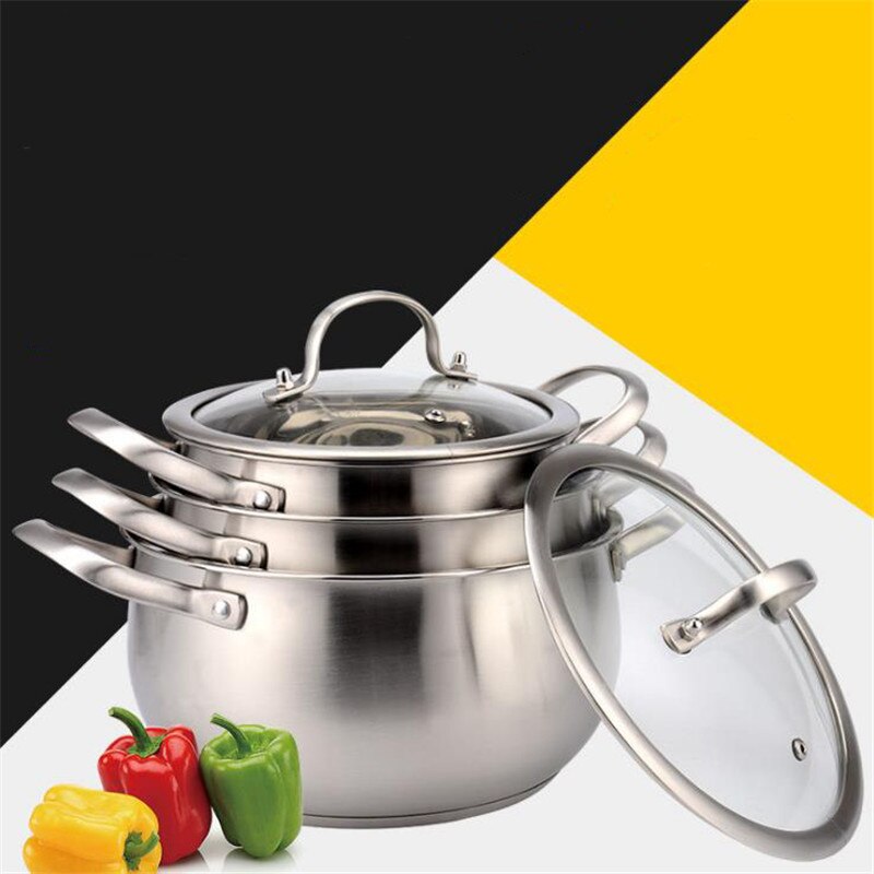 Casserole à soupe à fond épais en acier inoxydable, casserole à double poignée avec couvercle en verre pour cuisinière à gaz à induction, antiadhésive, haute teneur