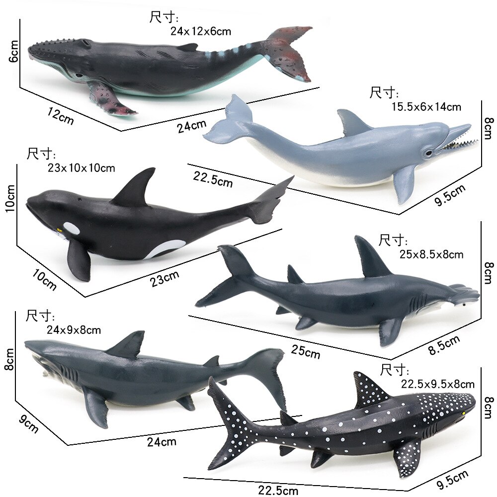 Simulation oversized shark toy 8 inch marine life 6Pcs model Pvc toy dolphin set