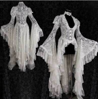 Kawaii meisje gothic loli middeleeuwse hofjurk zoete lolita jurk vintage flare mouwen kant patchwork zwaluwstaart victoriaanse jurk: Xl