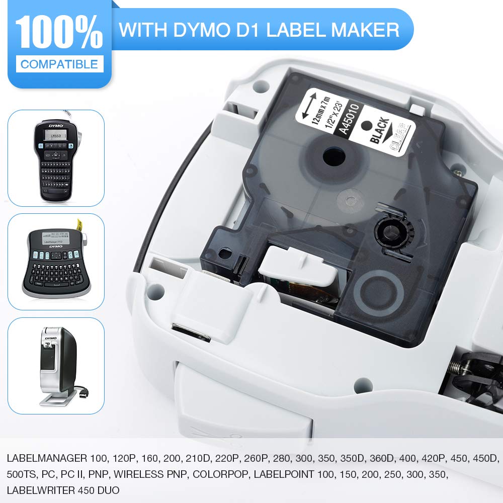 Fimax 3 Pcs 45010 Compatibel Dymo D1 Label Maker 12 Mm Zwart Op Helder Dymo D1 Label Tape Dymo D1 label Maker Printer Label Lint