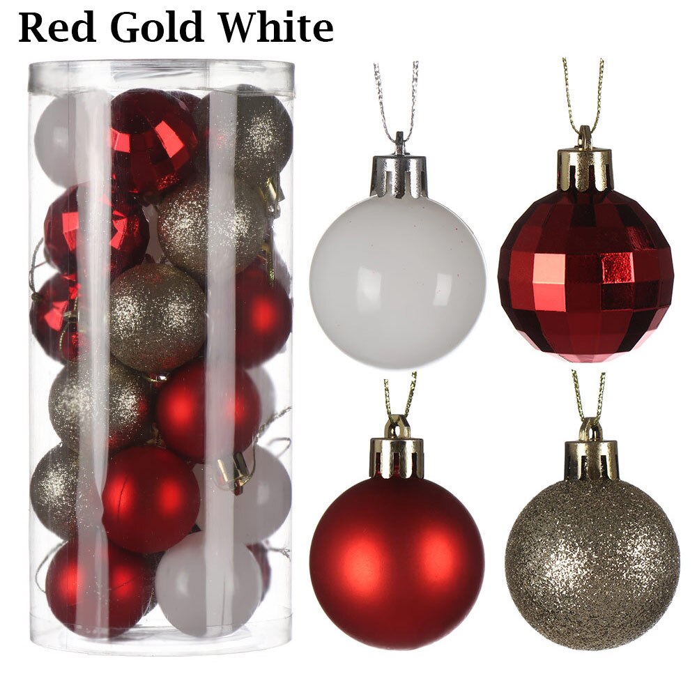 24Pcs 4cm Gold Pink Champagne Red Metallic Christmas Balls Year Christmas Tree Hanging Balls Xmas Home Decor: mixed 4