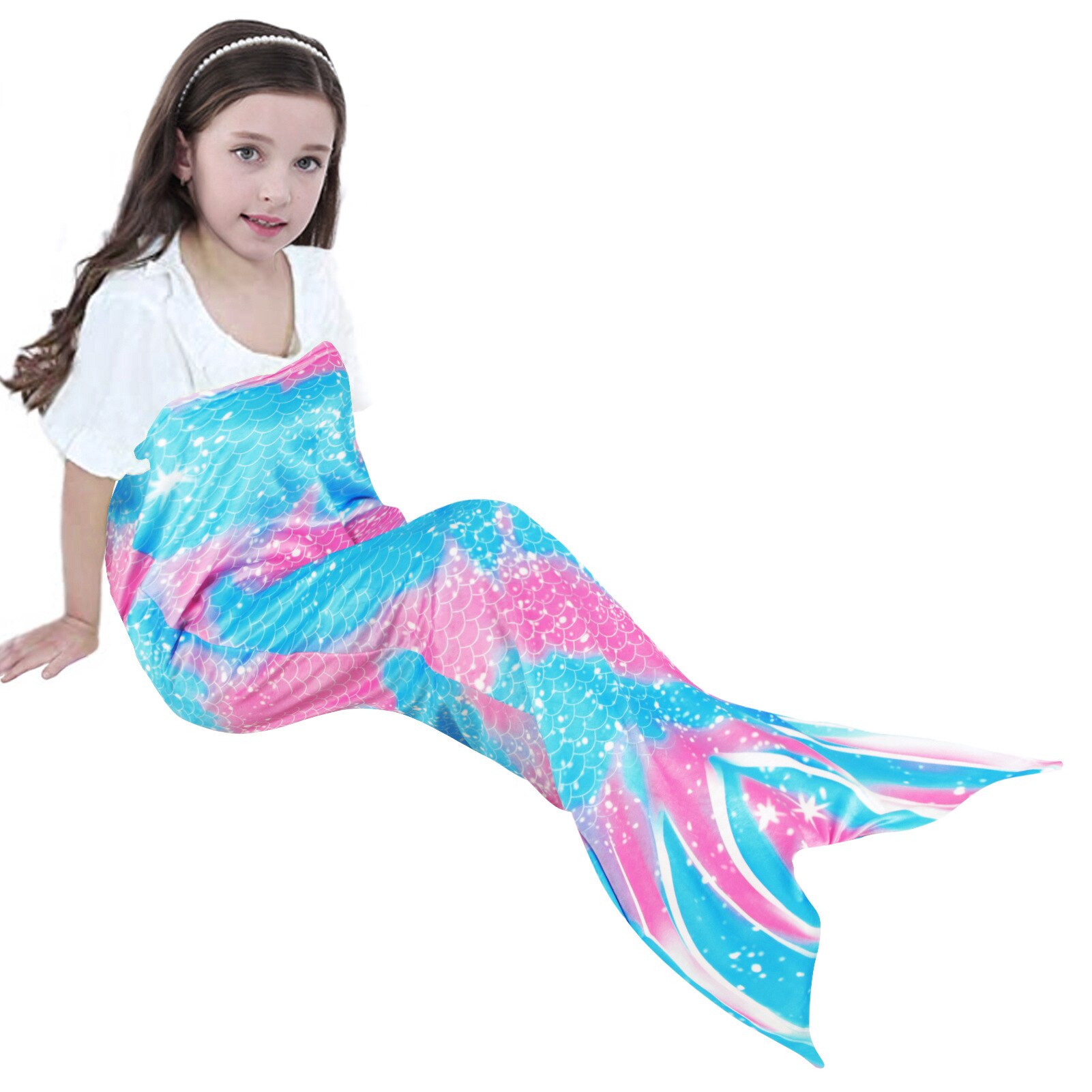 Blauw En Roze Mermaid Deken Schoonheid Vissenstaart Mermaid Dekens Voor Baby Kids Super Zacht Koraal Fleece Wearable Worp Deken: Color 1