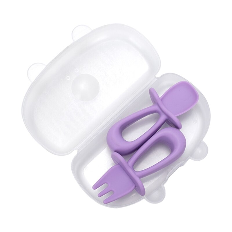 2 stuks/set babytraining korte steel siliconen vork lepel set baby servies  a2ub