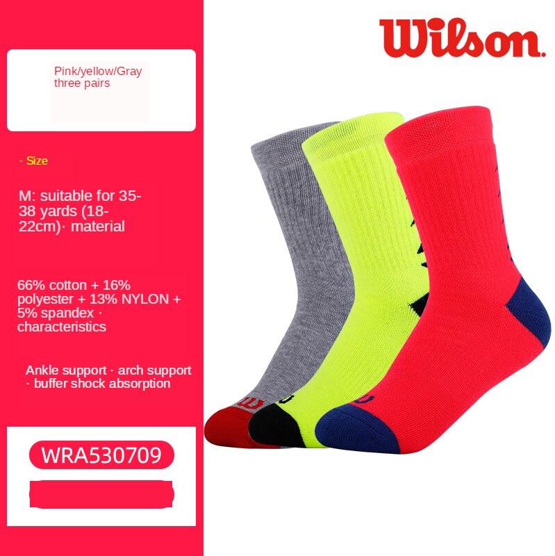 Wilson Long Medium Short Socks Towel Bottom Tennis Socks Men's and Women's Tennis Socks 3 Pairs: Orange