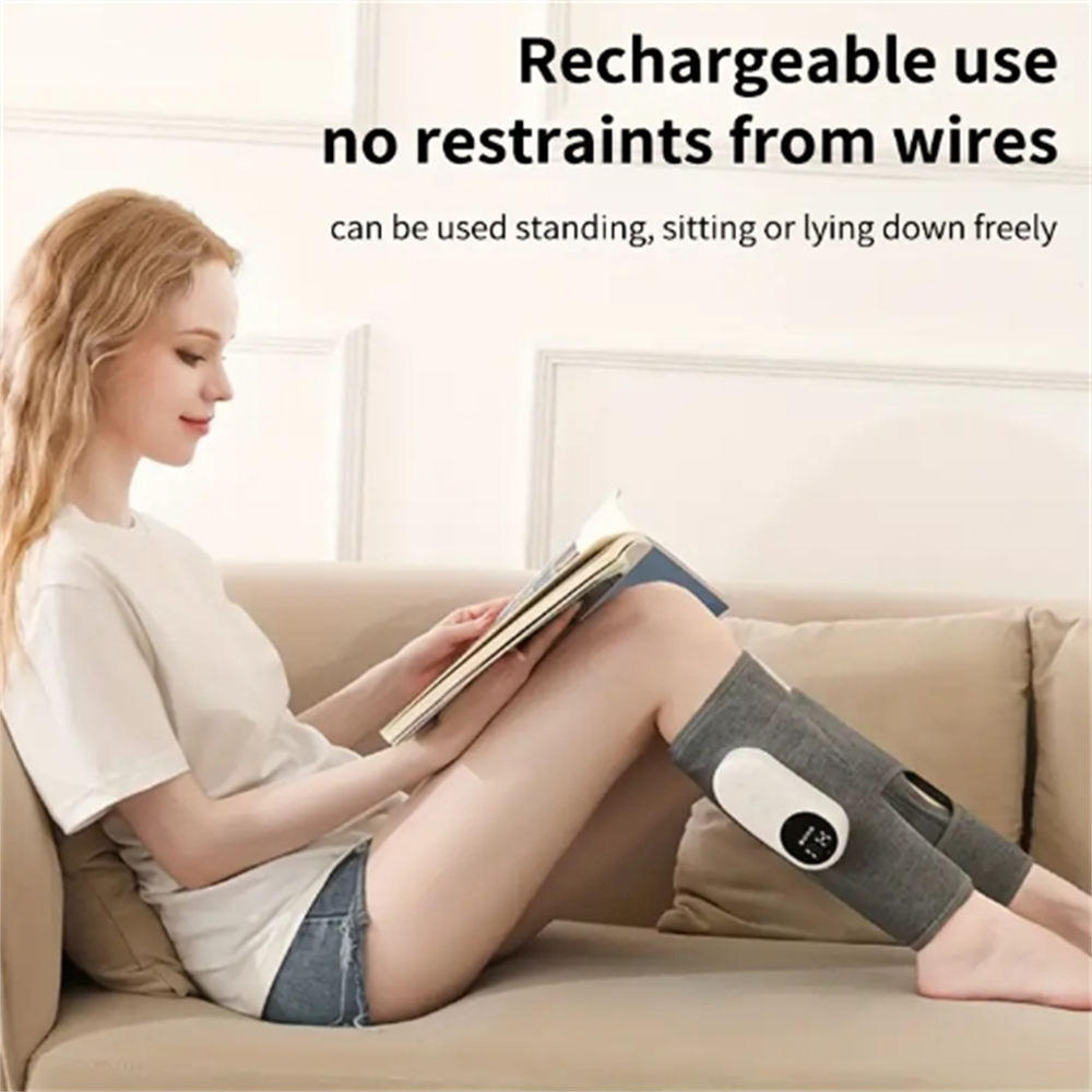 Rechargeable Air Compression Leg & Calf Massager - Soothing Heat, Adjustable Intensity for Foot, Leg, Thigh, Knee - Cordless, Pe