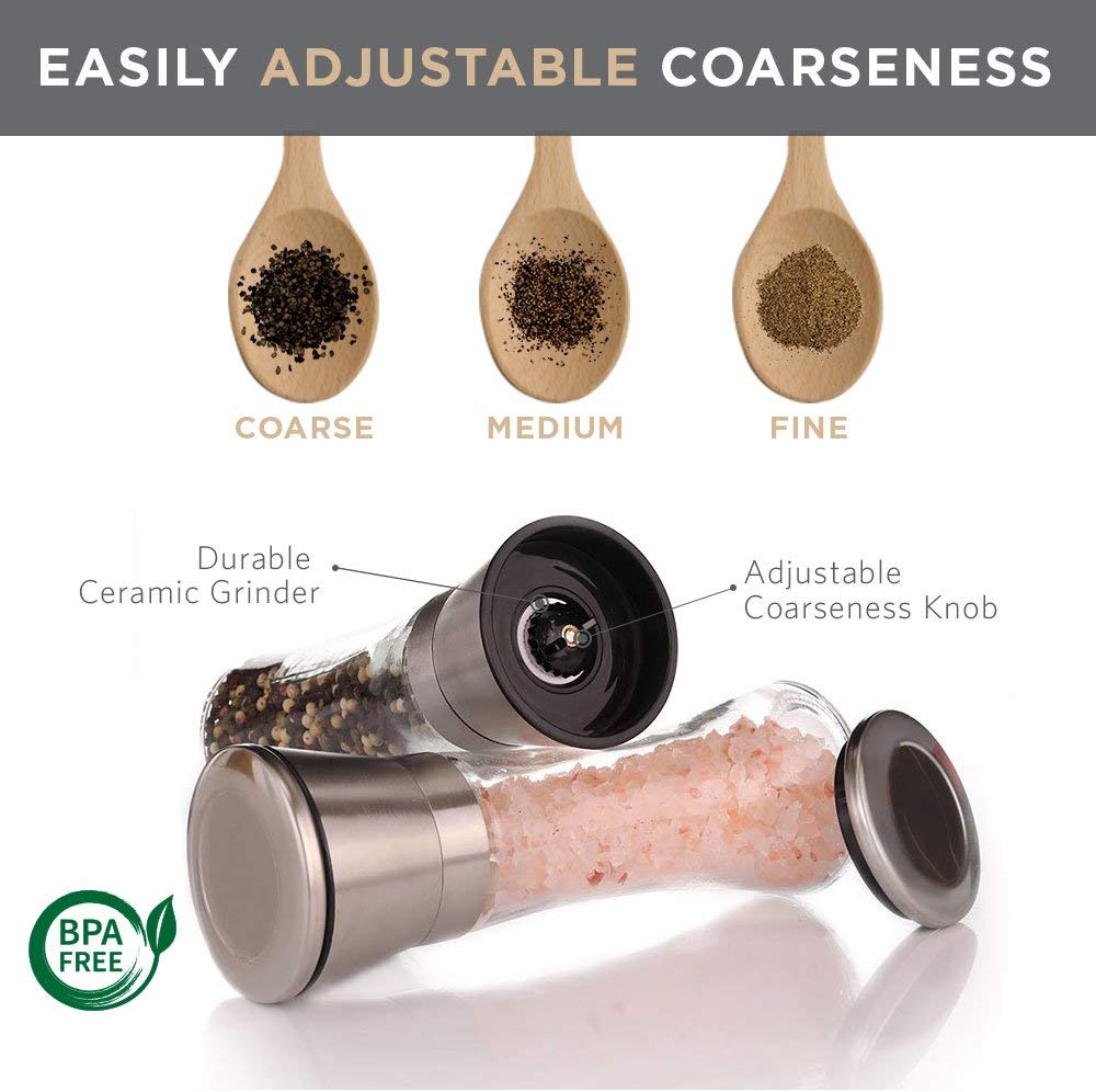 Salt and pepper grinder 2-piece stainless steel manual spice salt and pepper grinder set coarse-grinding ceramic rotor