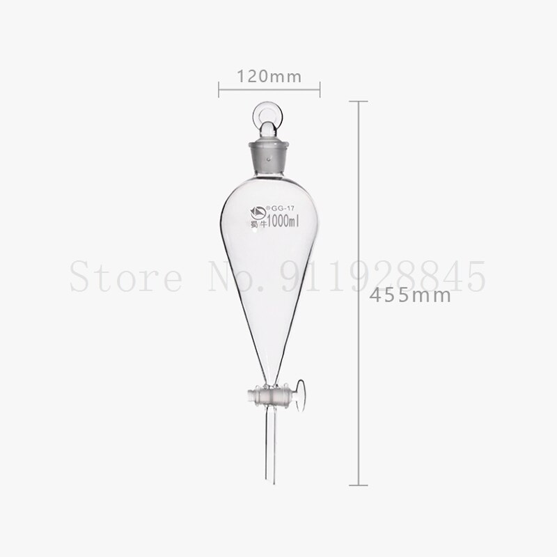 1piece Lab 1000ml glass pear-shaped Separating Conical Funnel With Glass Ground-in piston Laboratory Glassware