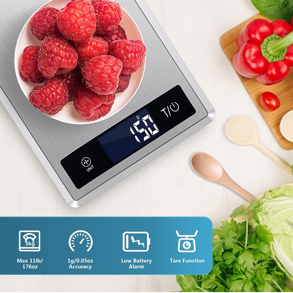 Airmsen 5kg Kitchen Scale Household Electronic Digital Food Scale Cooking Baking Scale Kitchen Measuring Tool Stainless Steel