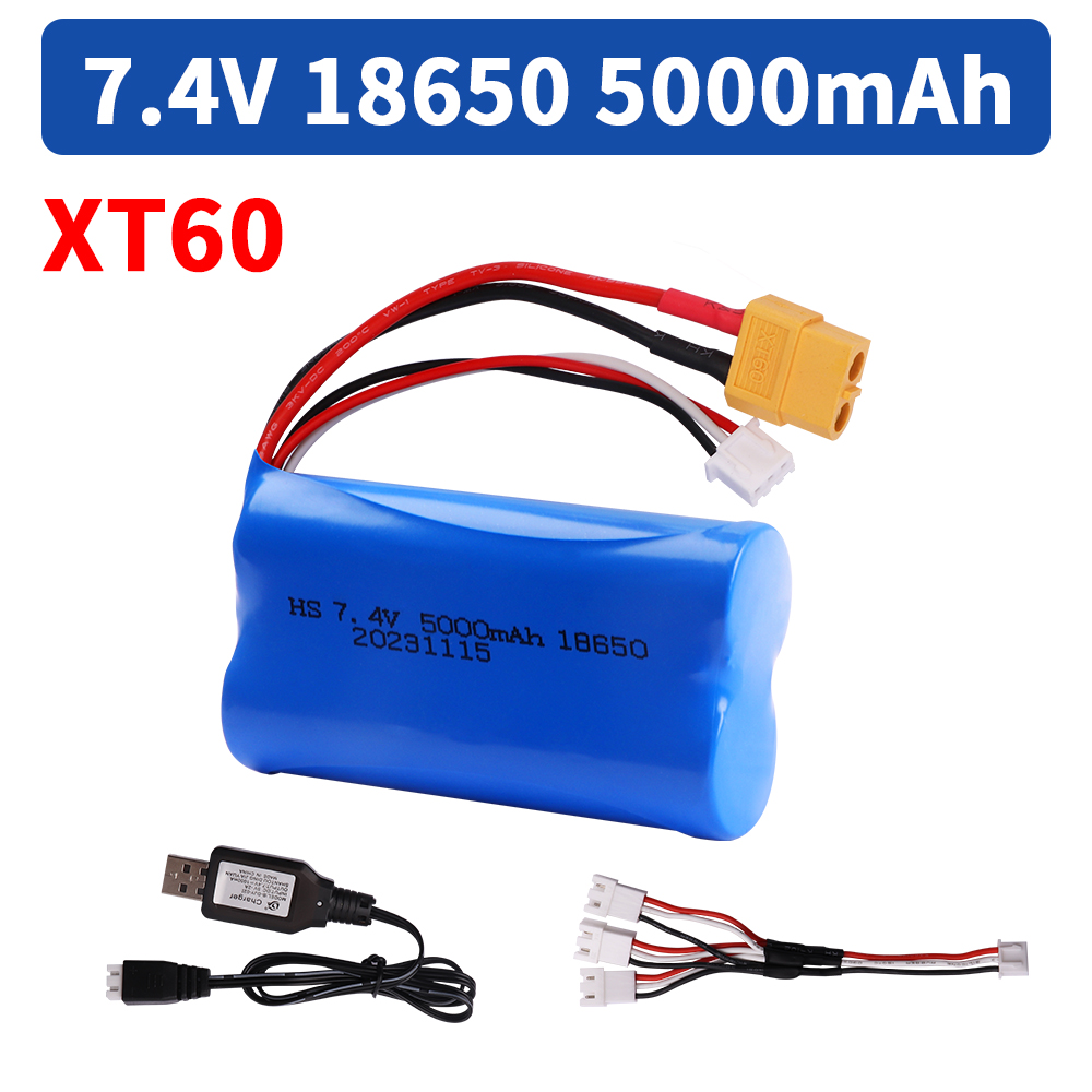 Batería Para Henglong 3818 3819 3838 3839 3889 3898 3899 3908 3918 3938 3939 1/16 7,4 5000 tanque RC V mAh batería de iones de litio con enchufe XT60: Rojo