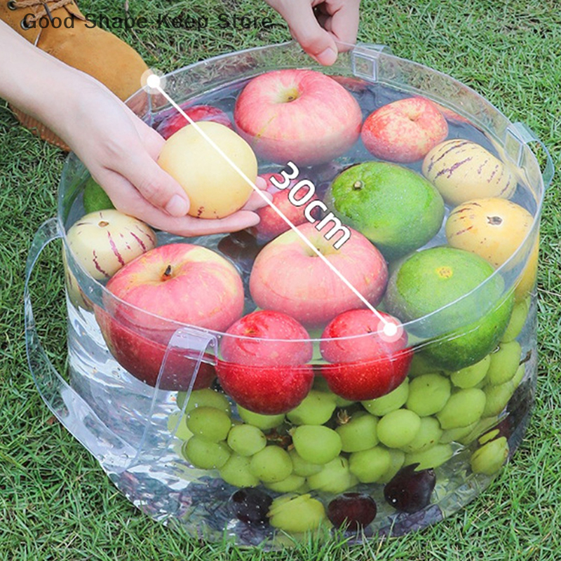 Foldable Clear Bucket Travel Water Basin Camping Fruit Basket, Food Storage Container for Outdoor, Camping Tools