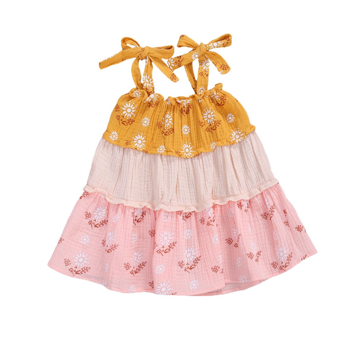 Baby sommer tøj spædbørn børn baby piger bomuld linned kjole spaghetti strop patchwork kjole afslappet farverig kjole