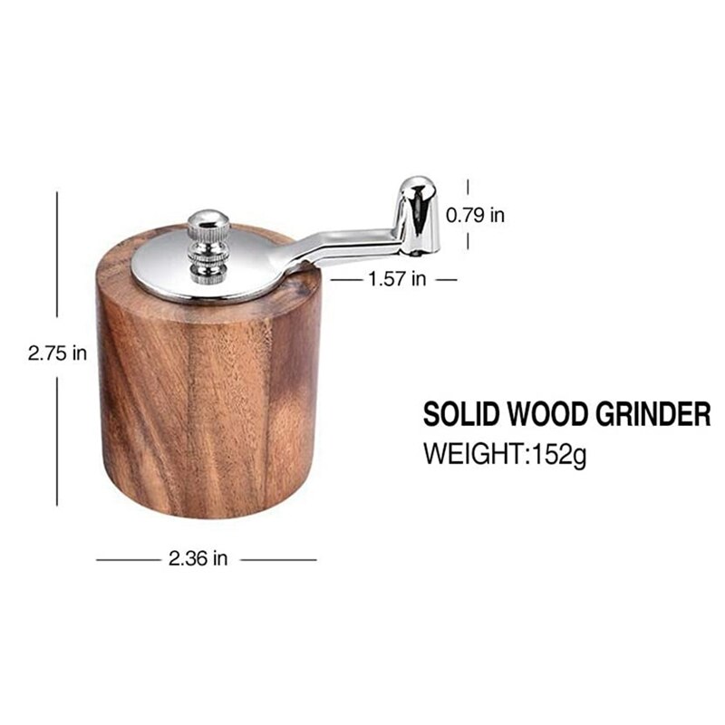 Salt and Pepper Mill, Hand Crank Wood Pepper Grinder Salt Shaker with Classic Handle and Adjustable Ceramic Rotor