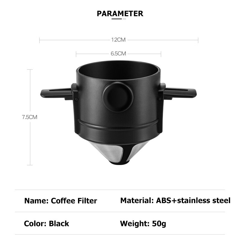 Vikbart rostfritt stål kaffefilter bärbart droppbrygg kaffehållare lätt rengör återanvändbar papperslös häll över kaffedroppar