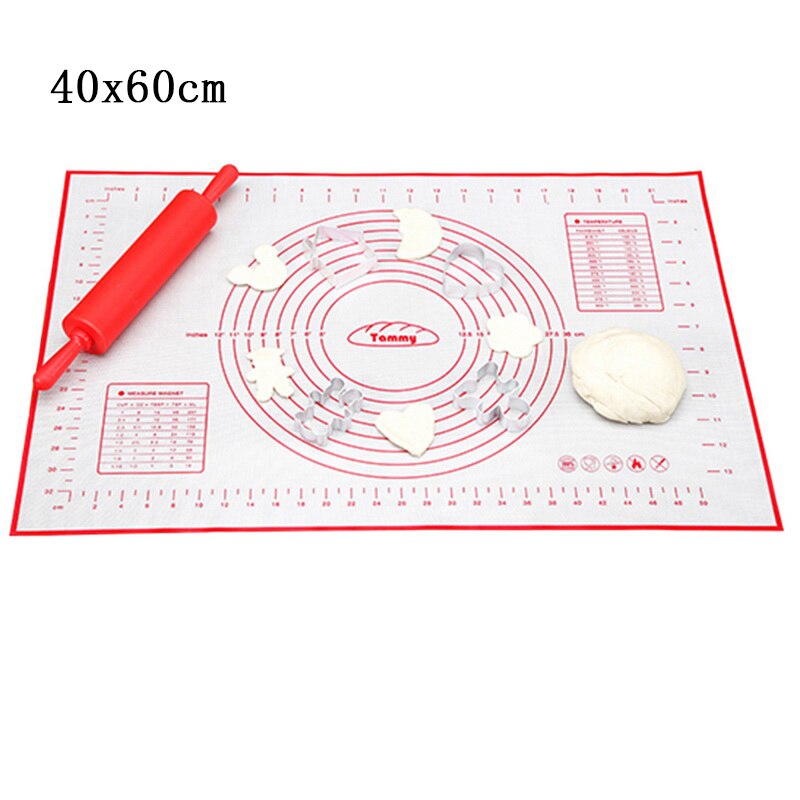 Silicone Baking Mat Scale Rolling Dough Pad Kneading Dough Mat Non Stick Pastry Oven Liner Bakeware 60*40/40*30cm: 40x60cm red