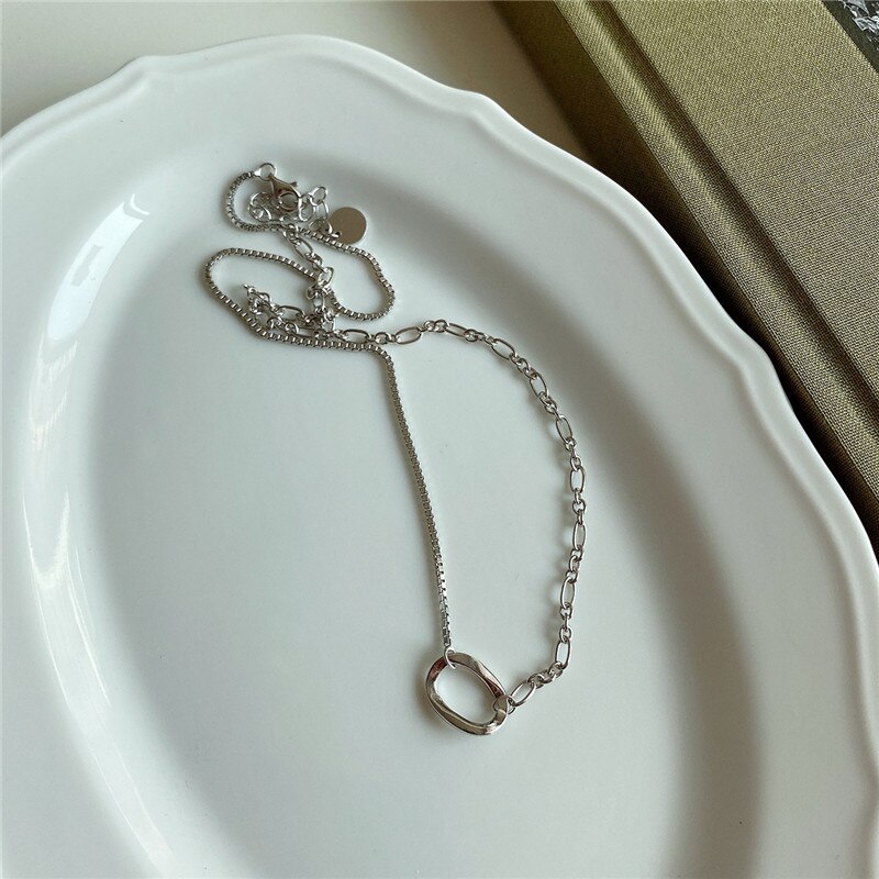 RUIYI Echt 925 Sterling Splitter Minimalistischen Box Kette Nische Colliers Frauen Exquisite Einfachheit Gold Silber Halskette Edlen Schmuck: 925 Silver