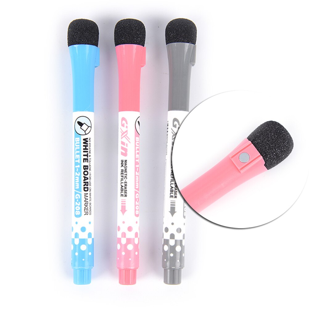 1Pcs 3 Kleuren White Board Whiteboard Marker Pen Gum Kunst Mark Pen Olie Pen Creatieve Dubbele Schrijven Vegen Uitwisbaar marker Pen