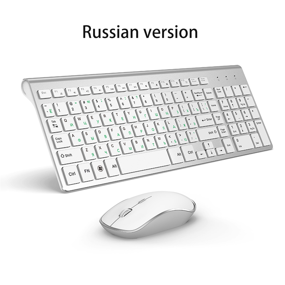 Russian layout 2.4G Wireless Keyboard and Mouse Set,Ergonomic USB Portable slim , full size Keyboard Mouse silver white: Default Title