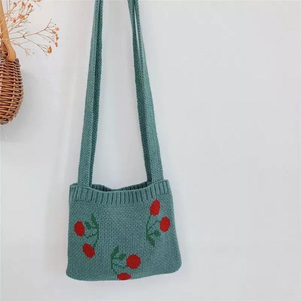 Leuke Cherry Kinderen Kleine Handtas Gebreide Wollen Baby Meisje Schoudertas Winter Vintage Jongen Kids Mini Portemonnee Messenger Bags: Blue