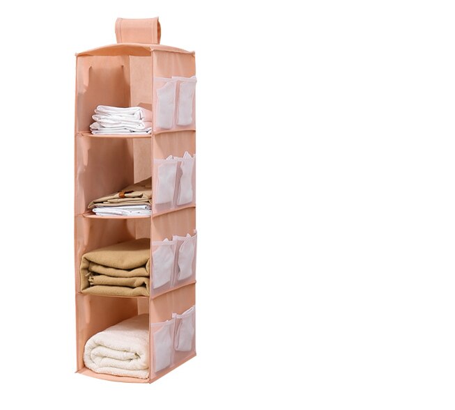 Bolsa de almacenamiento colgante para armario, perchas de ropa de múltiples capas, estante organizador portátil, estante de tela no tejida para sujetar ropa: Pink 4 layers