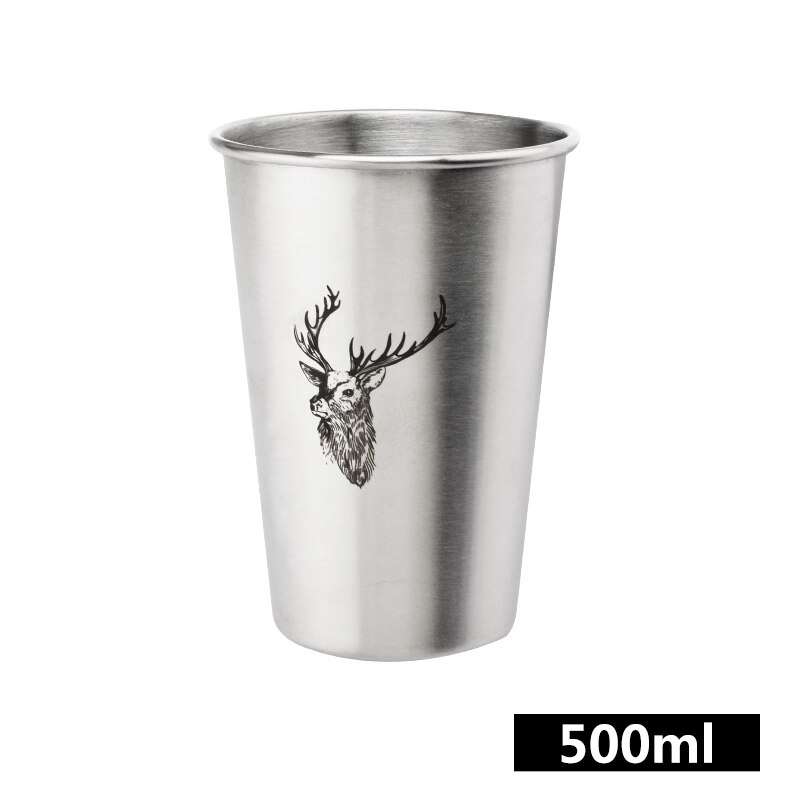 Rustfrit stål vand pint kop med metal halm kaffe juice øl krus ekstern grå mat kant krøllet cylindrisk kop: Elg 500ml