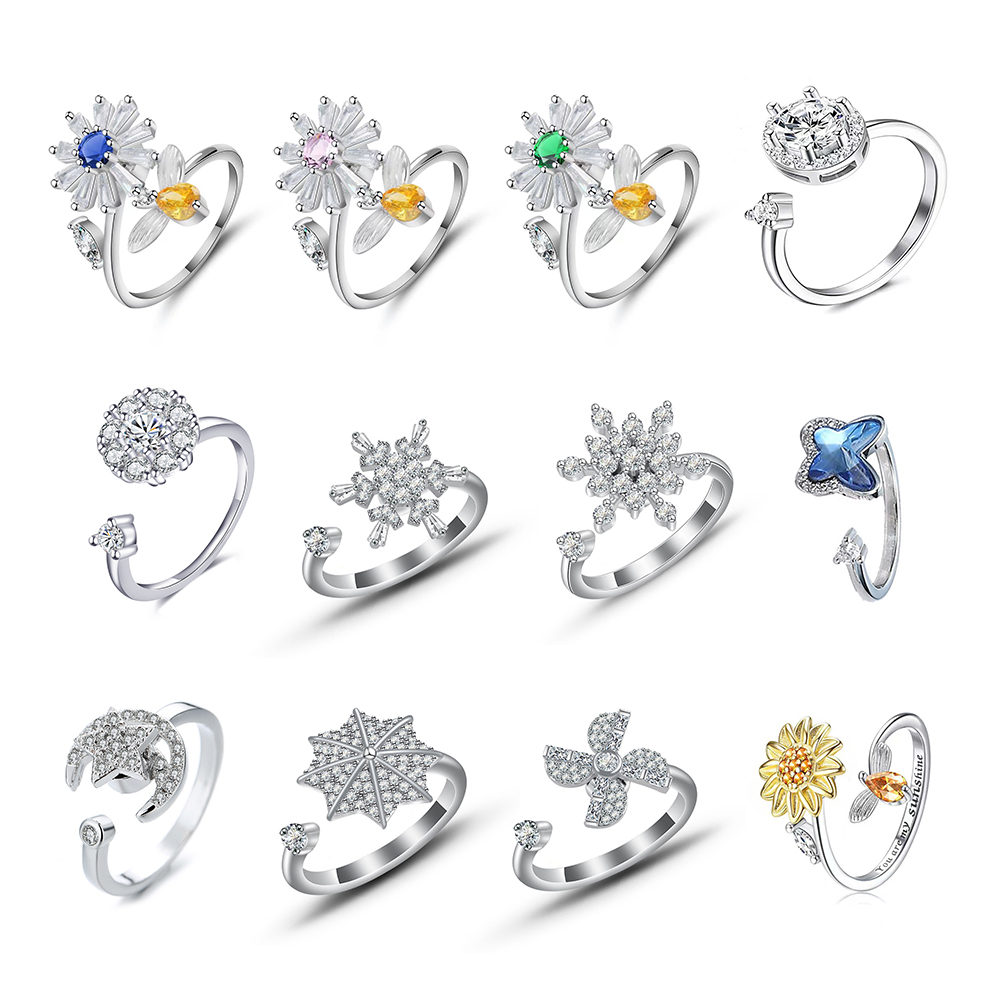 Finger Spinner ansia anello apertura regolabile strass ruota anelli Stress allevia gioielli giocattolo per ragazze donna regali moda