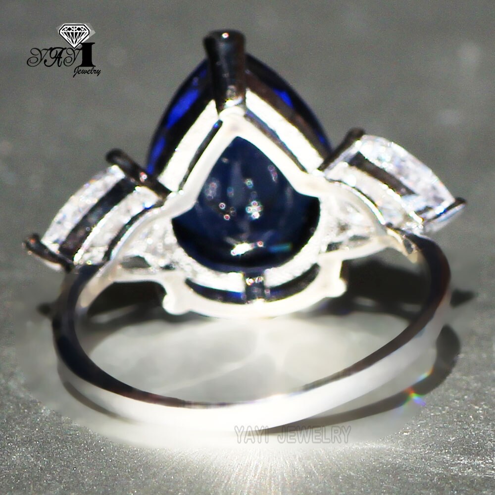 YaYI Schmuck Prinzessin schneiden 4,2 CT Blau Zirkon Silber Farbe Verlobungsringe hochzeit Partei Schellt 622