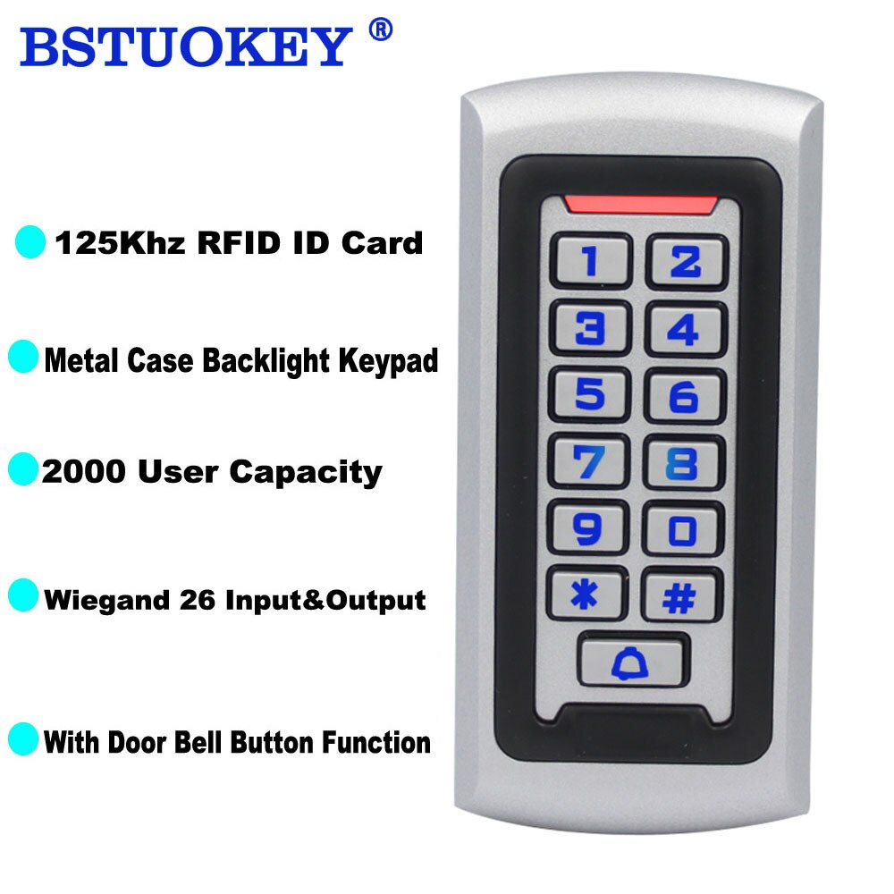 Metal Case 125Khz Rfid Pasword Toetsenbord Toegangscontrole Systeem Standalone Proximity Kaartlezer 2000 Gebruiker Deur Toegangscontrole