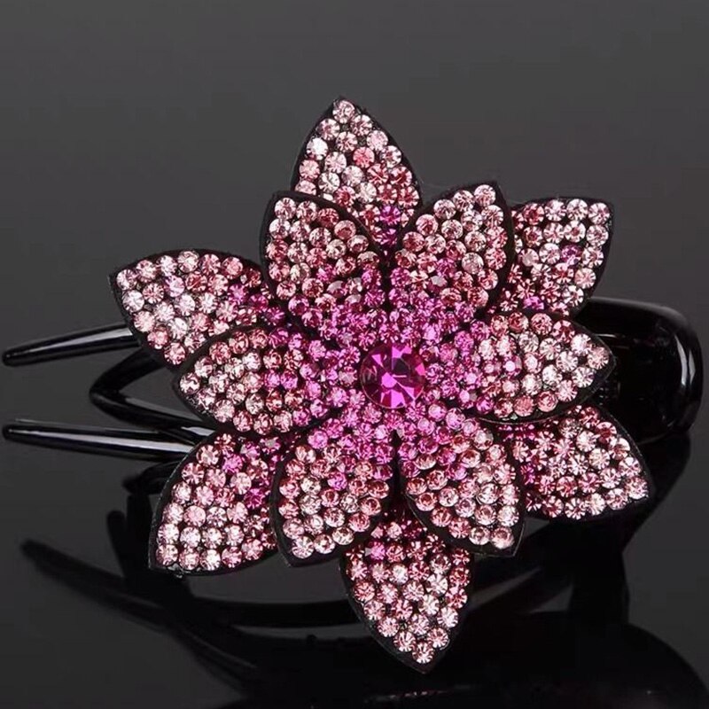 Strass Blume Schnabel Haar Krallen Weibliche Jahrgang Haar Clips Haarnadel Haar Zubehör glänzend Headwear Neue: rose rot