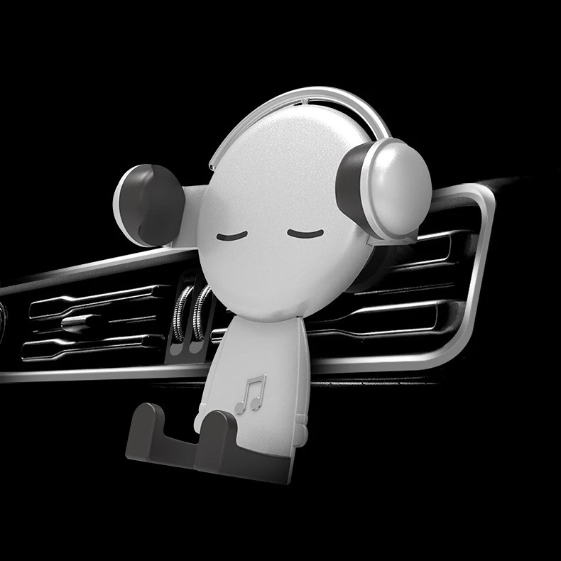 Cute Rotation Car Phone Holder Mr. Music Cartoon Phone Stand Mount Bracket Gravity Triangle Fixed Telescopic Mount Holder: Beige