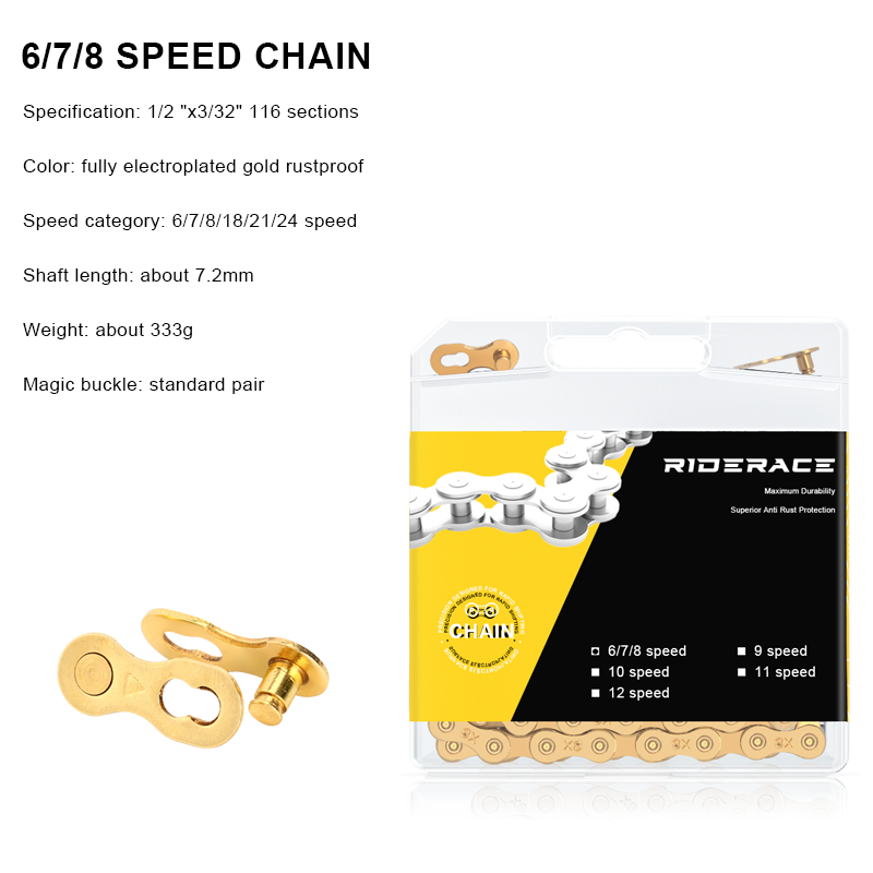 RIDERACE Catena per bicicletta ultraleggera 116L 8 9 10 11 12 velocità Argento Oro per ciclismo su strada montagna MTB bicicletta Catene a maglie variabili: prugna