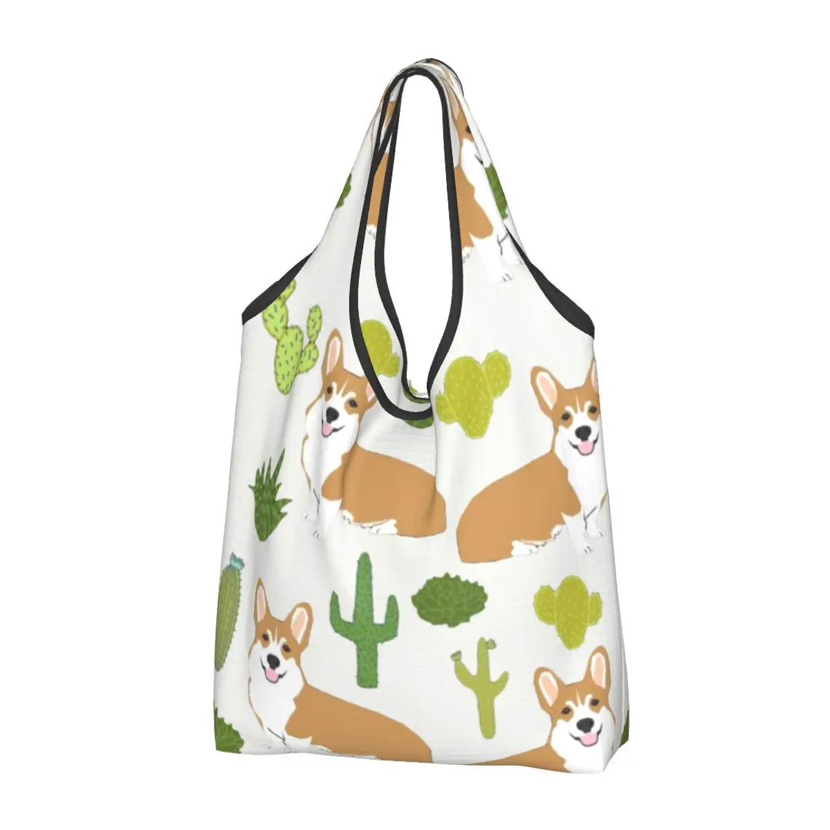 Recycling Coffee Welsh Corgis Dog Shopping Bag Women Tote Bag Portable Grocery Shopper Bags: CORAL