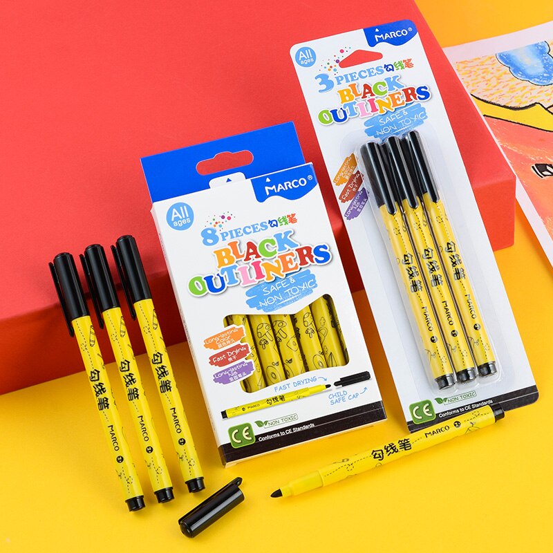 Marco 8 Stks/partij Outliners Marker Pen Tekening Pen Fineliner Lijn Art Marker Zwarte Inkt Tekening Pen Kantoor School Set Permanente