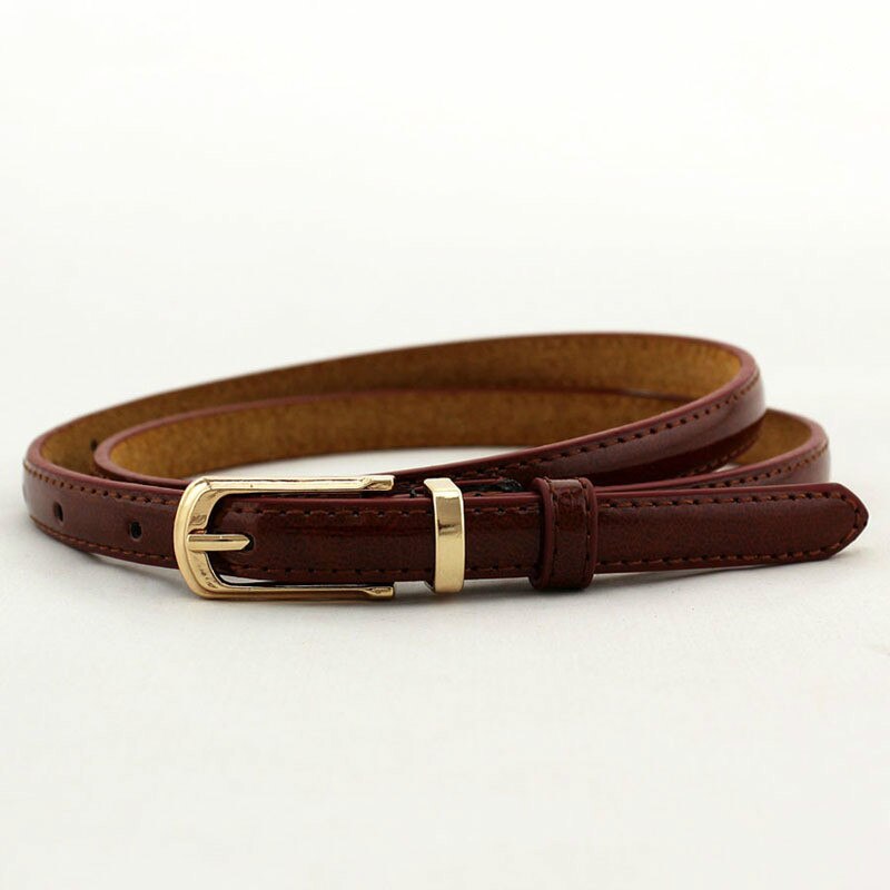 Snoepkleurige metalen gesp dunne casual riem voor dames leren riem vrouwelijke banden tailleband voor kledingaccessoires: Koffie