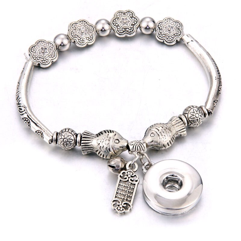 Nuovo Scatto Gioielli forma di Pesce di pesce Che Borda Ciondolo braccialetto di Perline Fit 20 MILLIMETRI 18 MILLIMETRI Snap Bottoni Gioielli Scatta In Metallo braccialetto: 1