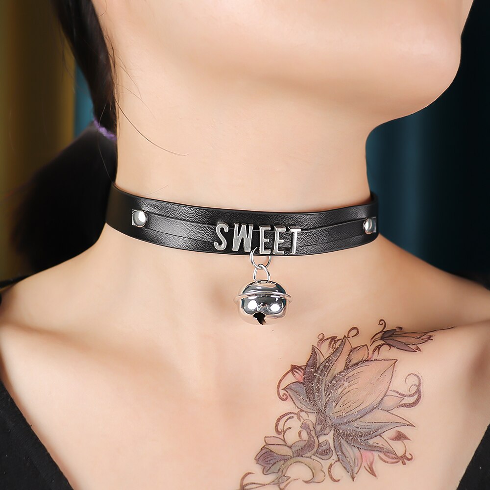 B.CYQZ Black PU Leather Choker Collar Necklace Small Bell Choker Necklace Punk Style Women Girls Party Jewelry